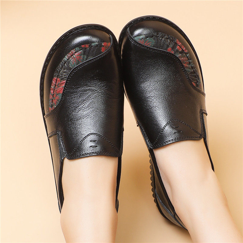 Thick Sole Flats Korean Shoes Cozy Leather Pregnant Woman Wide