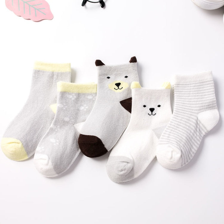 5 Pairs/lot Cartoon Baby Socks Cat Animal Soft Cotton