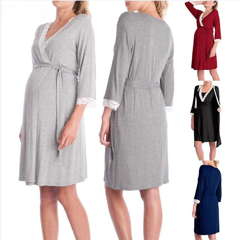 Maternity Robe Nightgown Pregnant Women Nursing Nightwear