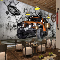 Car Broken Wall 3D Personality Poster