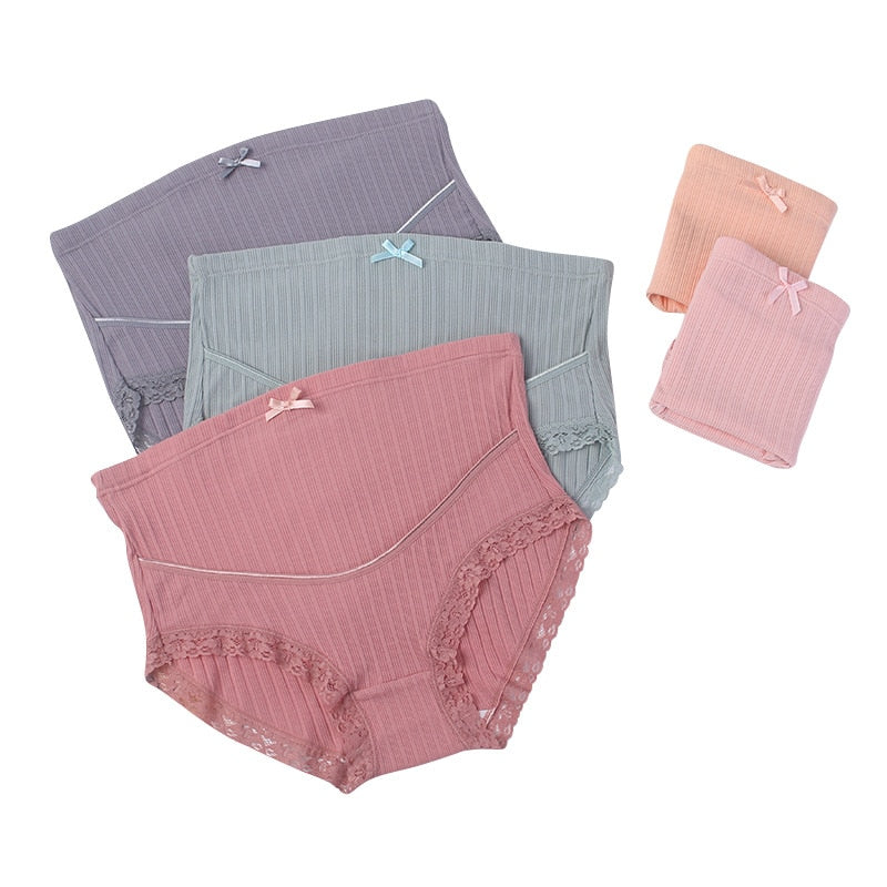 3XL 4XL 5XL Cotton Maternity Panties with Lace High Waist Adjustable Pregnancy Underwear