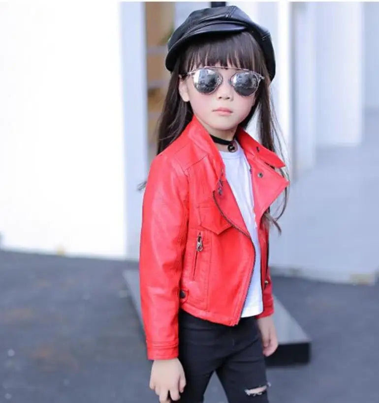 Autumn Winter Baby Girls Leather Jacket