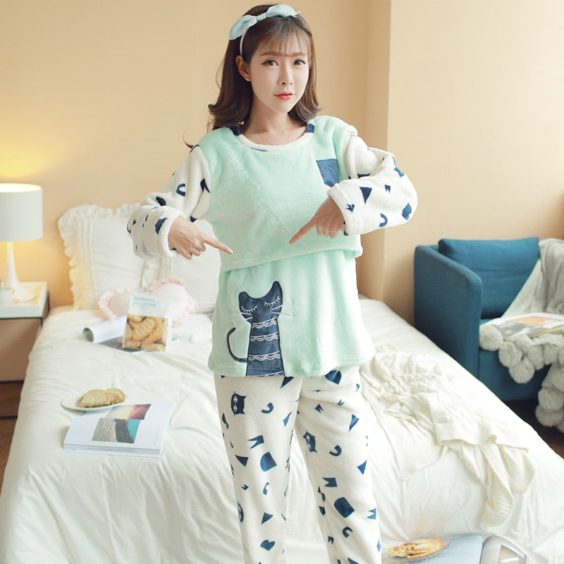 Autumn Long Sleeve flannel Maternity winter Thin coral fleece Pregnant Women Breastfeeding