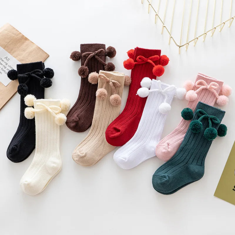 Bow Pompom Knee Socks