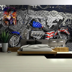 3D Stereo Motorcycle Brick Wall Graffiti