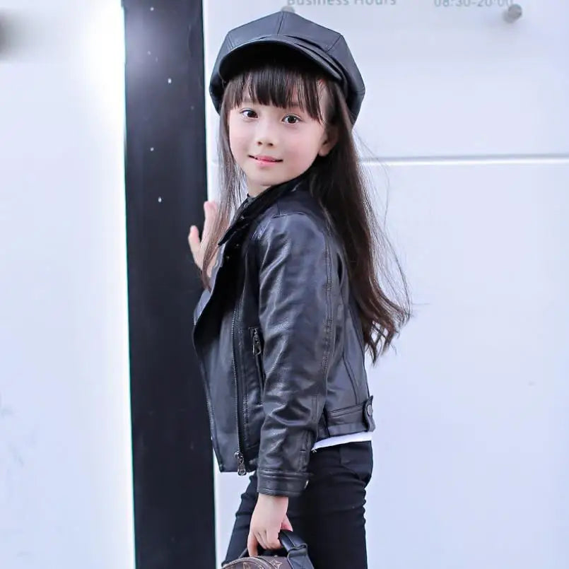 Autumn Winter Baby Girls Leather Jacket