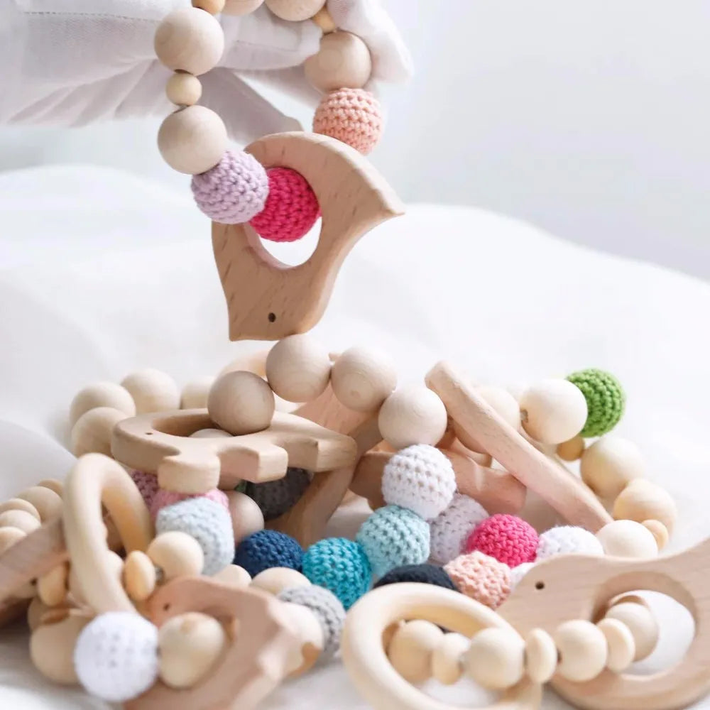 Wood Beads Rattle Organic Teething Toys