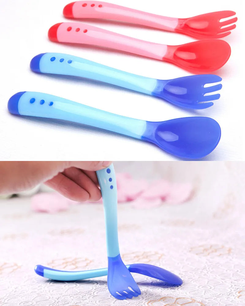 2pcs/set Silicone Soft Spoon Fork Set