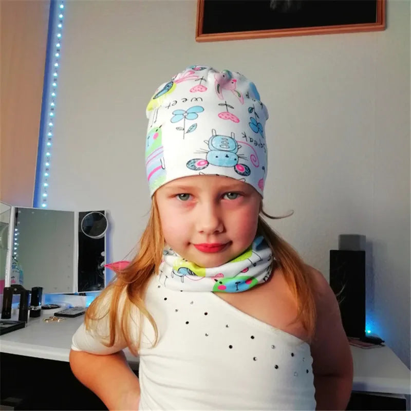 Cotton hat for girls toddlers cap & scarf set