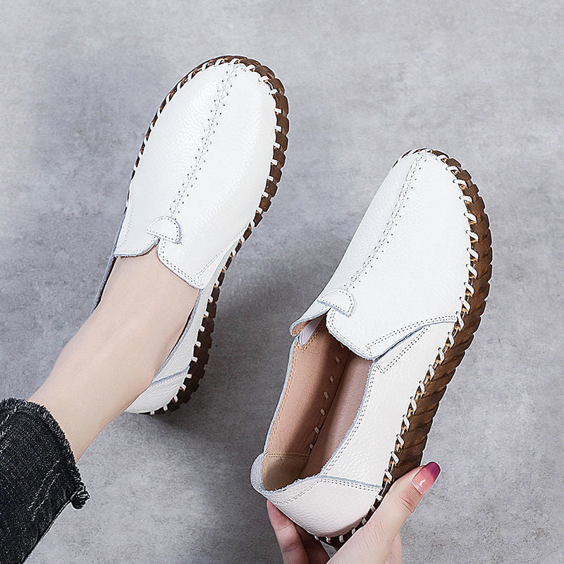 Thick Sole Flats Korean Shoes Cozy Leather Pregnant Woman Wide