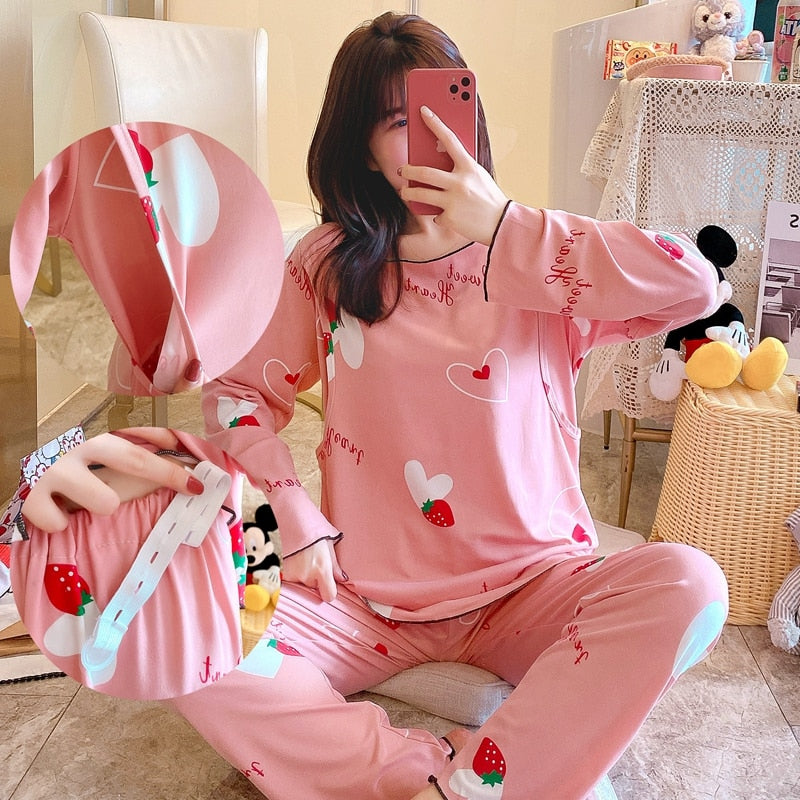 Breast Sleep Maternity Clothes Pajamas Nursing Clothing Breastfeeding Sleepwear