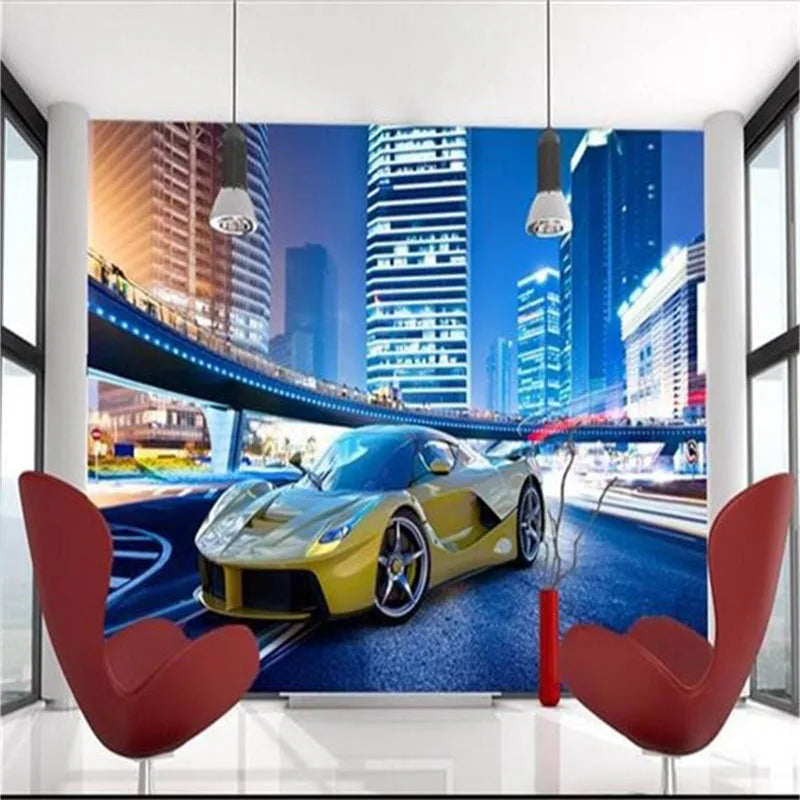 Car City Night Landscape 3D Wall Wallpaper