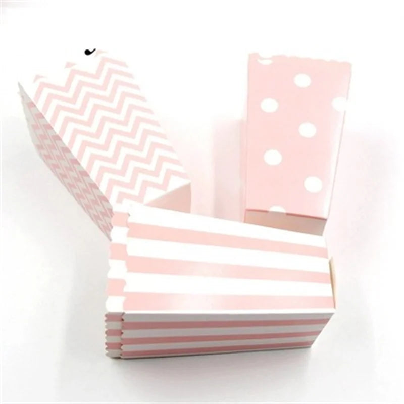 Pink Dot Wave Striped Paper Popcorn Box