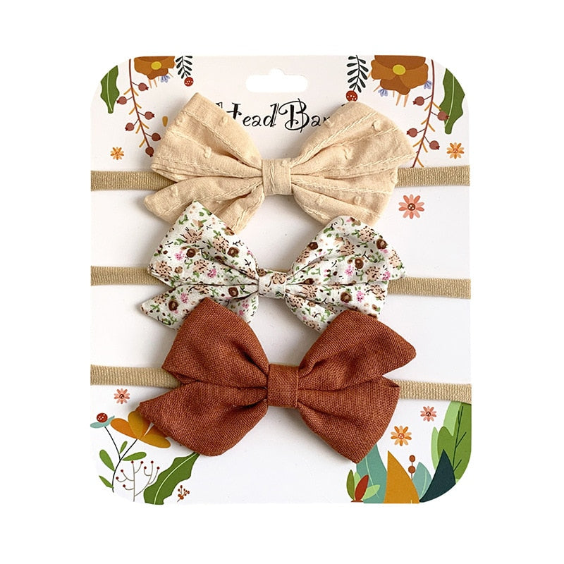 3pcs/Set Cotton Nylon Headbands Baby Hair Bows