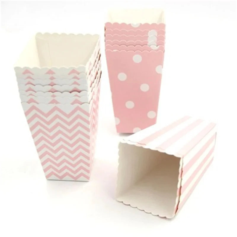 Pink Dot Wave Striped Paper Popcorn Box