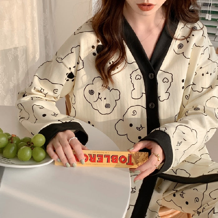 2023 Maternity Clothings Suit Spring Long Sleeve Pajamas Set Cartoon Printed Women Nursing Pyjama Pregnant Breastfeeding Clothes