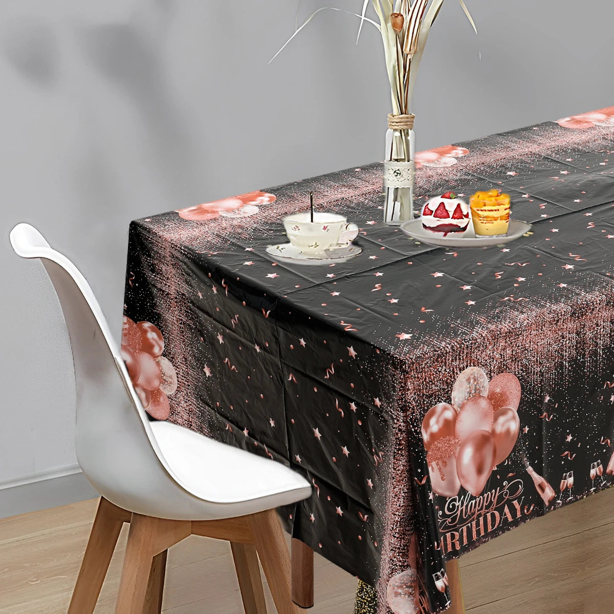 Black Gold Rose Gold Disposable Tablecloth