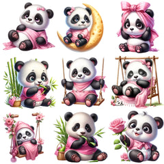 Flower China Panda Iron On Stickers