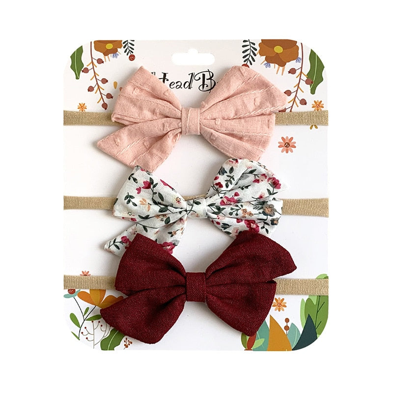 3pcs/Set Cotton Nylon Headbands Baby Hair Bows