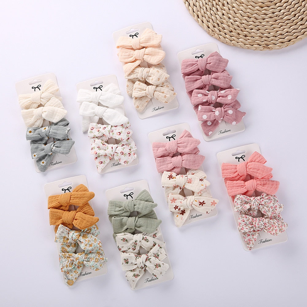 4PC/ Baby Hair Clips 3“ Muslin Cotton Hair B