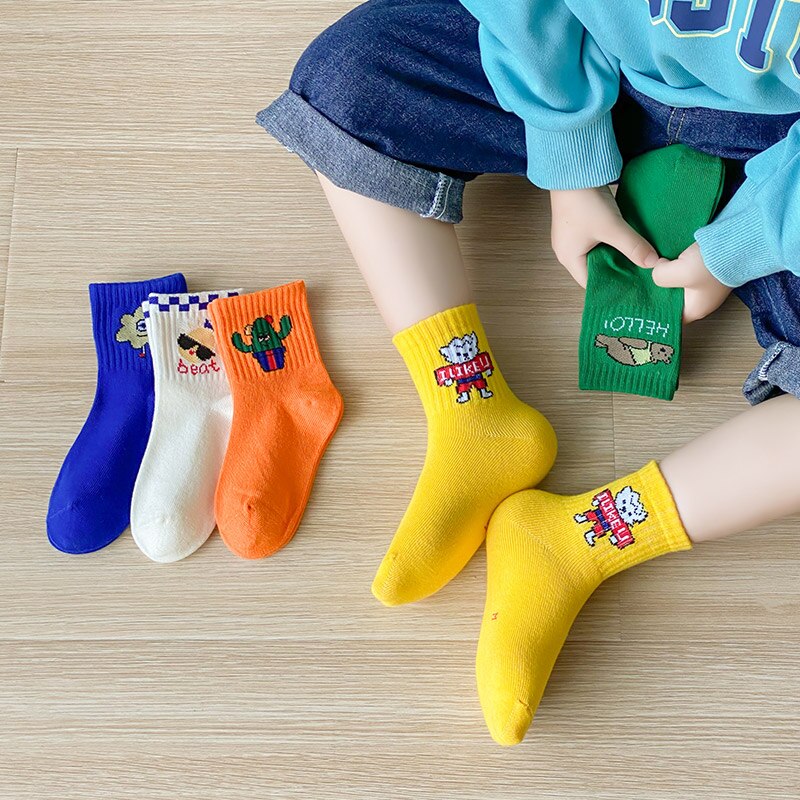 5 Pairs /Lot Baby Girls Socks Autumn Winter Cartoon Combed Cotton