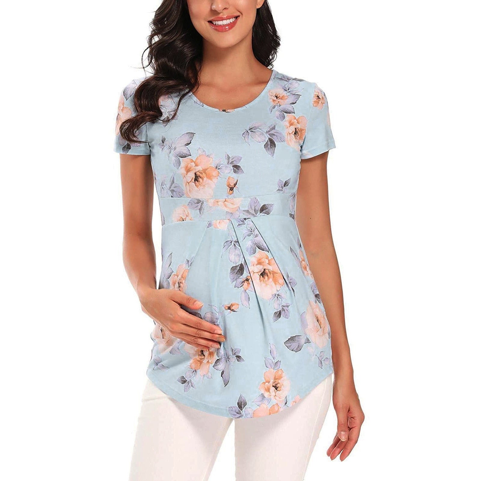 Women's Shirt Maternity Floral Printed Nursing Tops Breastfeeding Double Layer Pregnancy Clothes