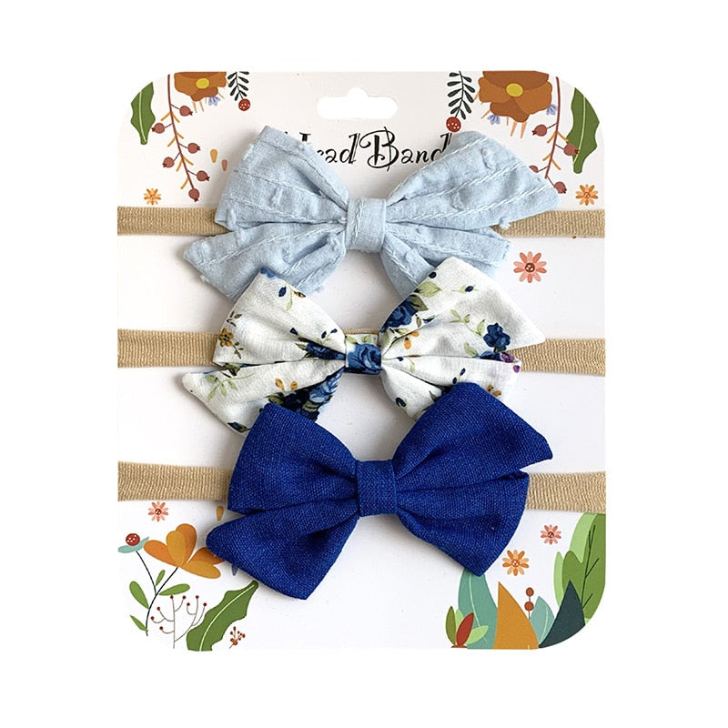 3pcs/Set Cotton Nylon Headbands Baby Hair Bows