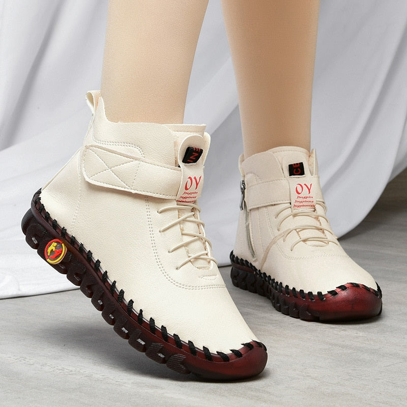 Thick Sole Flats Korean Shoes Cozy Leather Pregnant Woman Wide