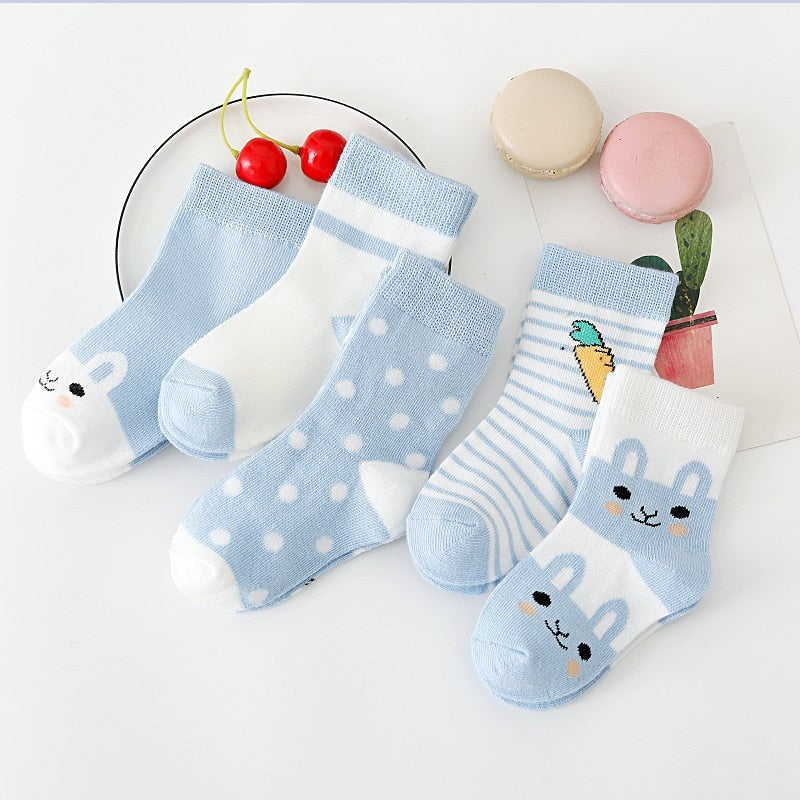5 Pairs/lot Cartoon Baby Socks Cat Animal Soft Cotton