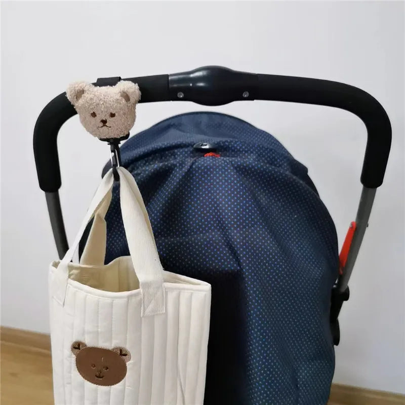 2Pcs/set Cute Bear Baby Stroller Hook and 360 Degree Loop