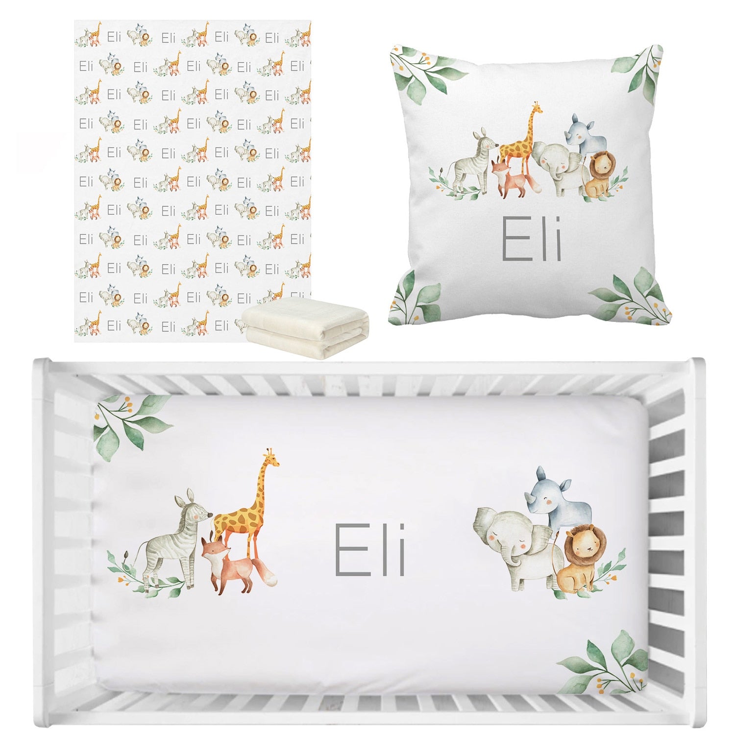 Baby Crib Bedding Set Nursery, Personalized Jungle Animals Bedding Set