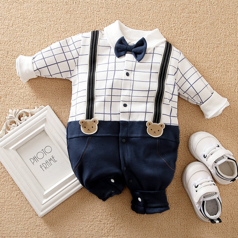 Cotton Baby Boys Romper Infant Gentleman Suit Preppy Style