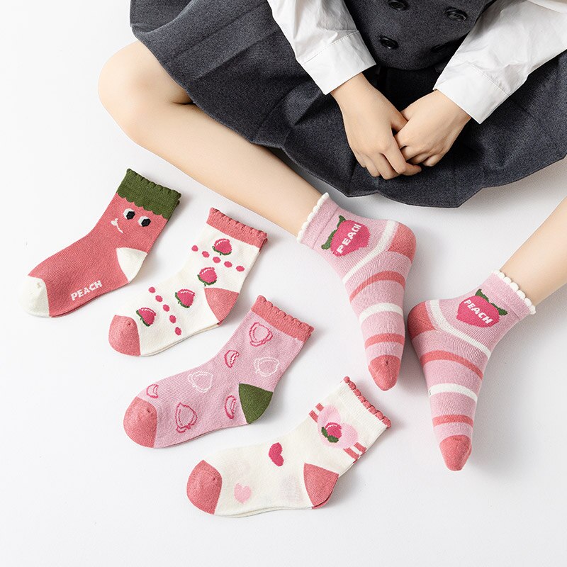 5 Pairs /Lot Baby Girls Socks Autumn Winter Cartoon Combed Cotton