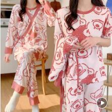3pcs/set Maternity Pajamas Suits Print Lactation Tops+Long Sleeve Coats+Long Trousers Pregnancy Clothes Set