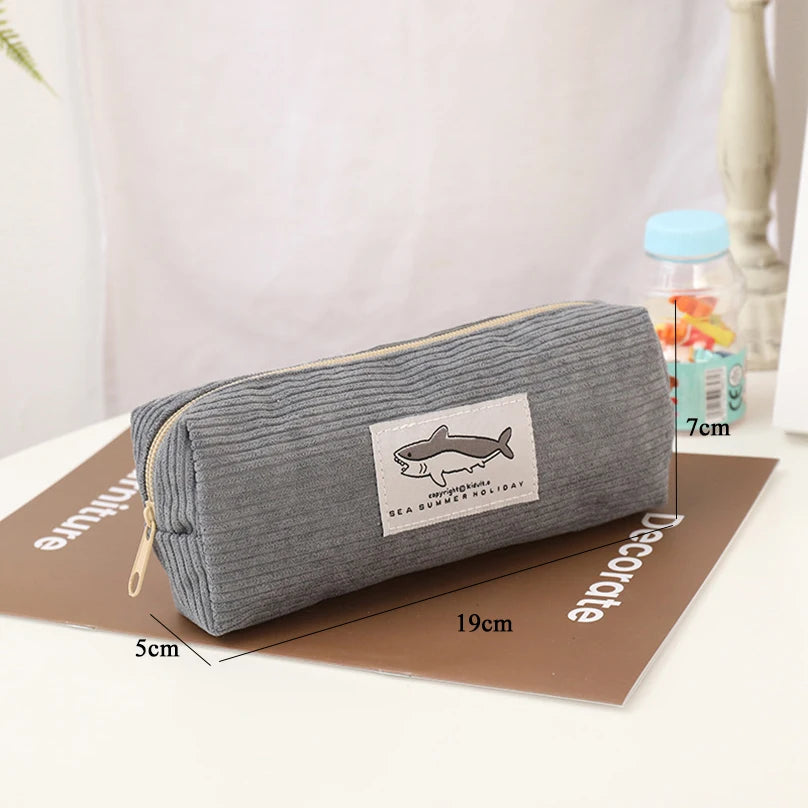 Corduroy Shark Pencil Case