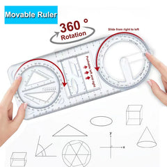 Multi Functional 360 ° Movable Geometric Drawing Ruler