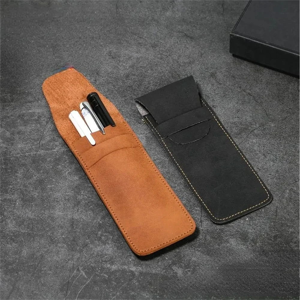 Portable Vintage PU Leather Pen Case