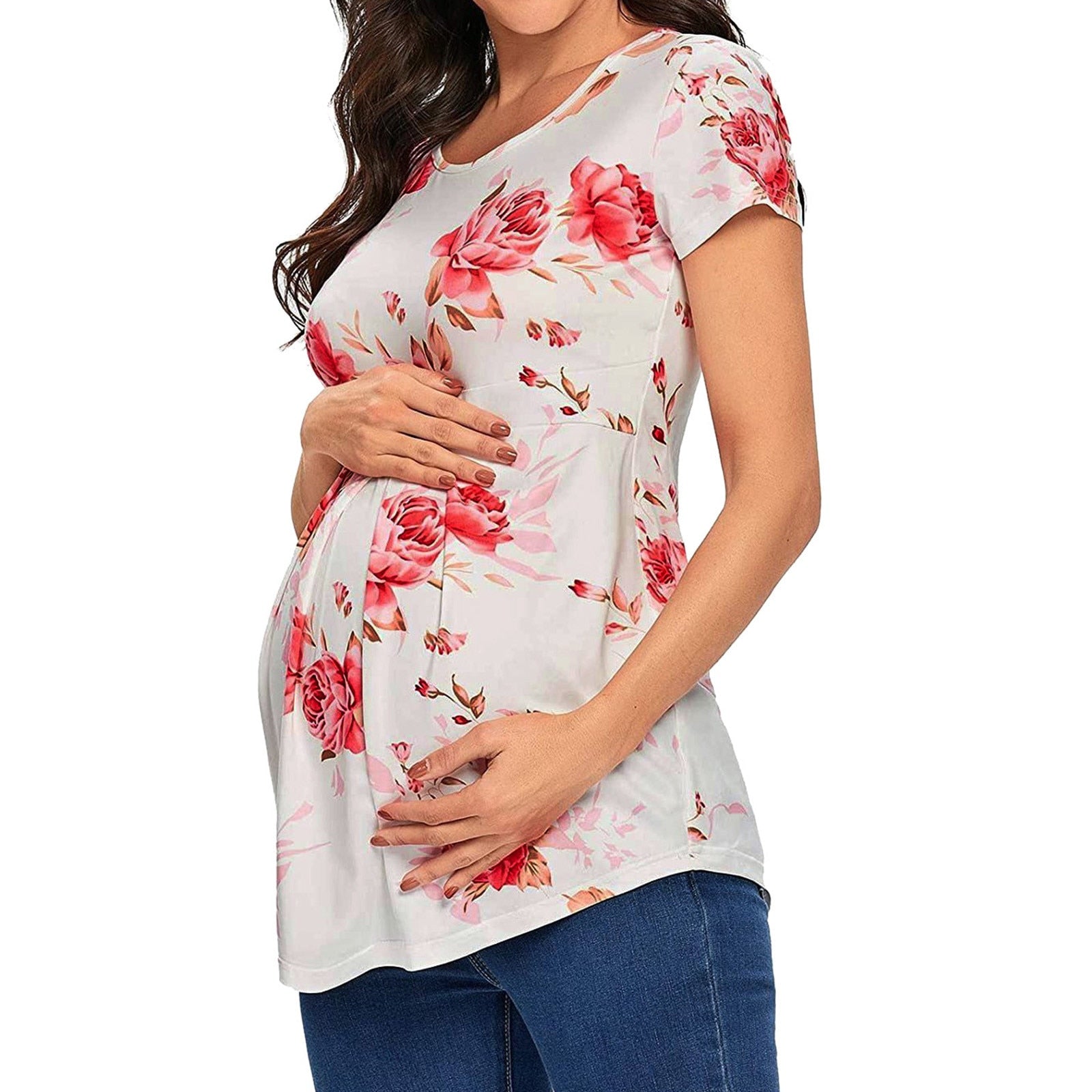 Women's Shirt Maternity Floral Printed Nursing Tops Breastfeeding Double Layer Pregnancy Clothes