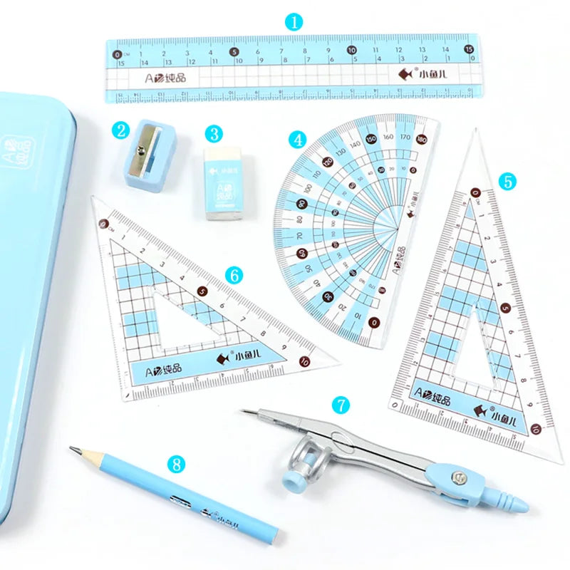 8Pcs/Set Ruler Compass Pencil Set