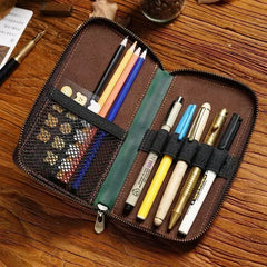 Leather Zipper Retro Pen Pouch