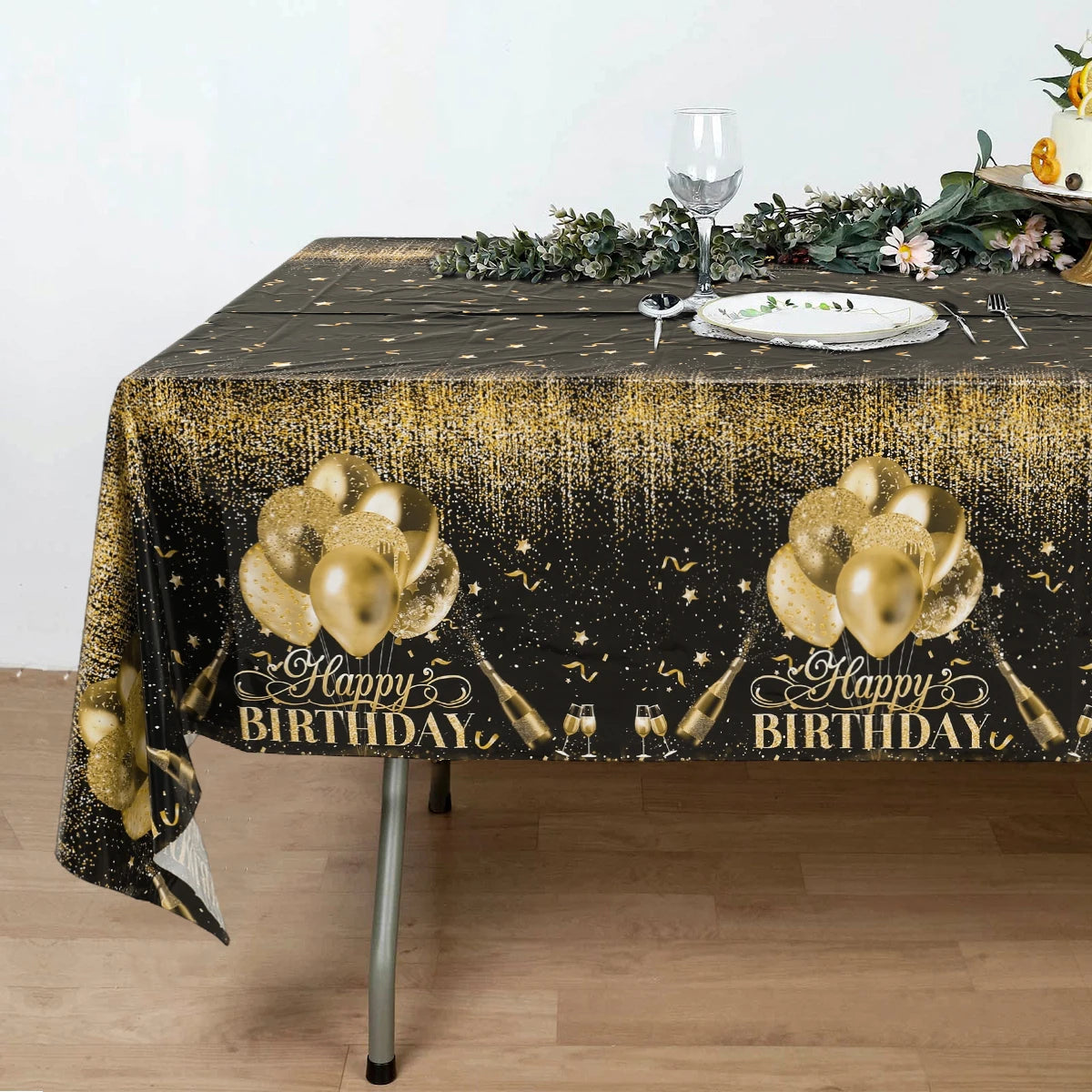 Black Gold Rose Gold Disposable Tablecloth