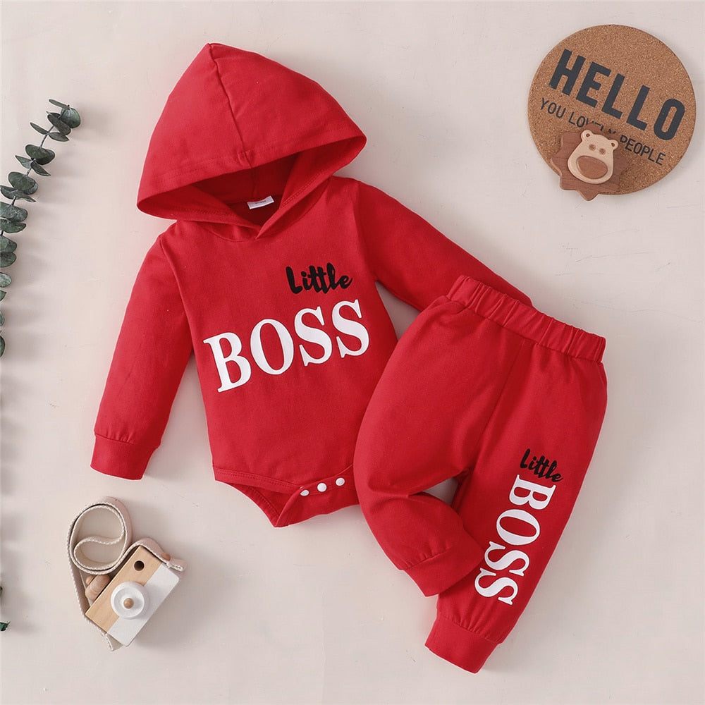 Spring 0-24 Months Newborn Baby Boy 2PCS Set Long Sleeve Hoodie Jumpsuit