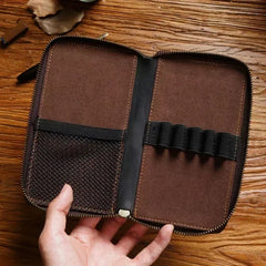 Leather Zipper Retro Pen Pouch