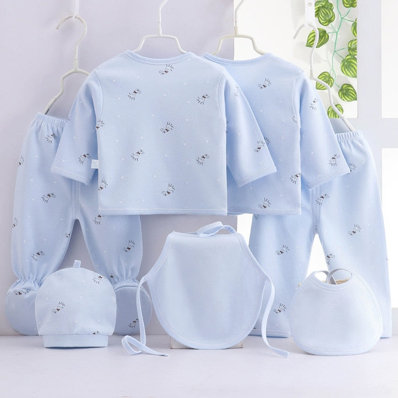 7Piece Spring Newborn Baby Stuff Toddler Cotton T-shirt+Pants+Hats Infant Boys Girls Clothing Set