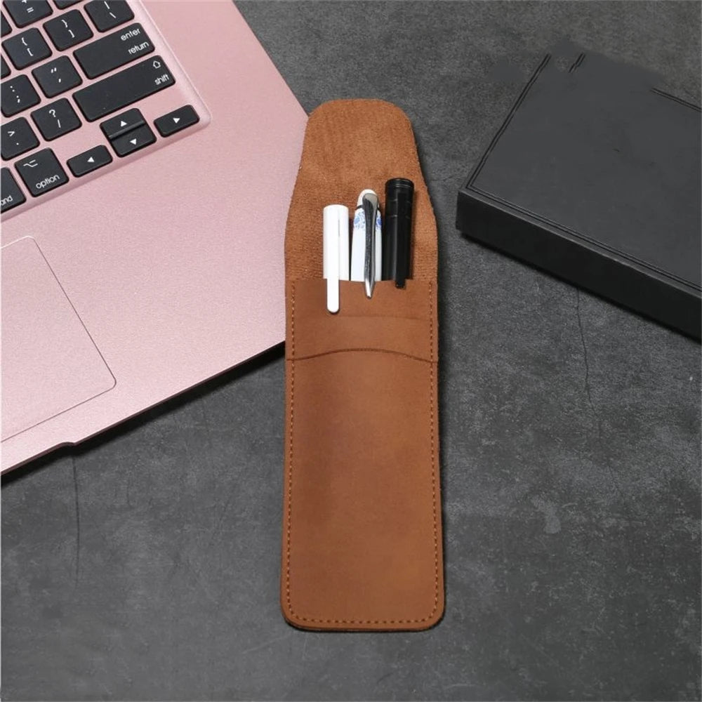 Portable Vintage PU Leather Pen Case