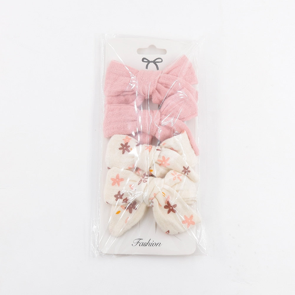 4PC/ Baby Hair Clips 3“ Muslin Cotton Hair B