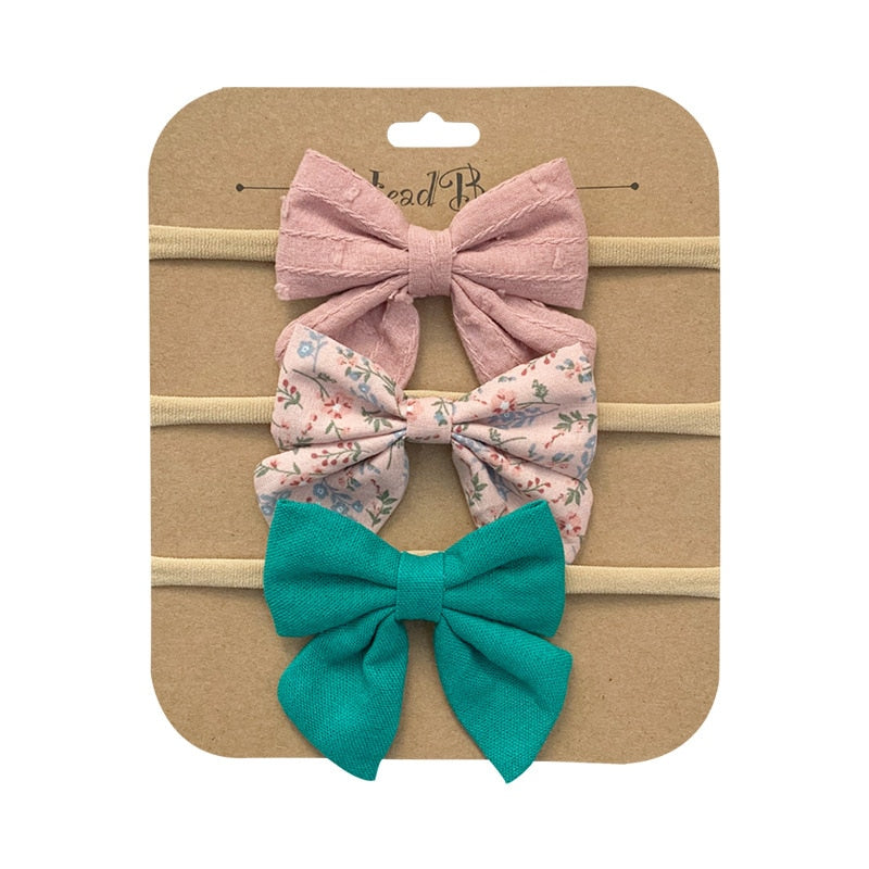 3pcs/Set Cotton Nylon Headbands Baby Hair Bows