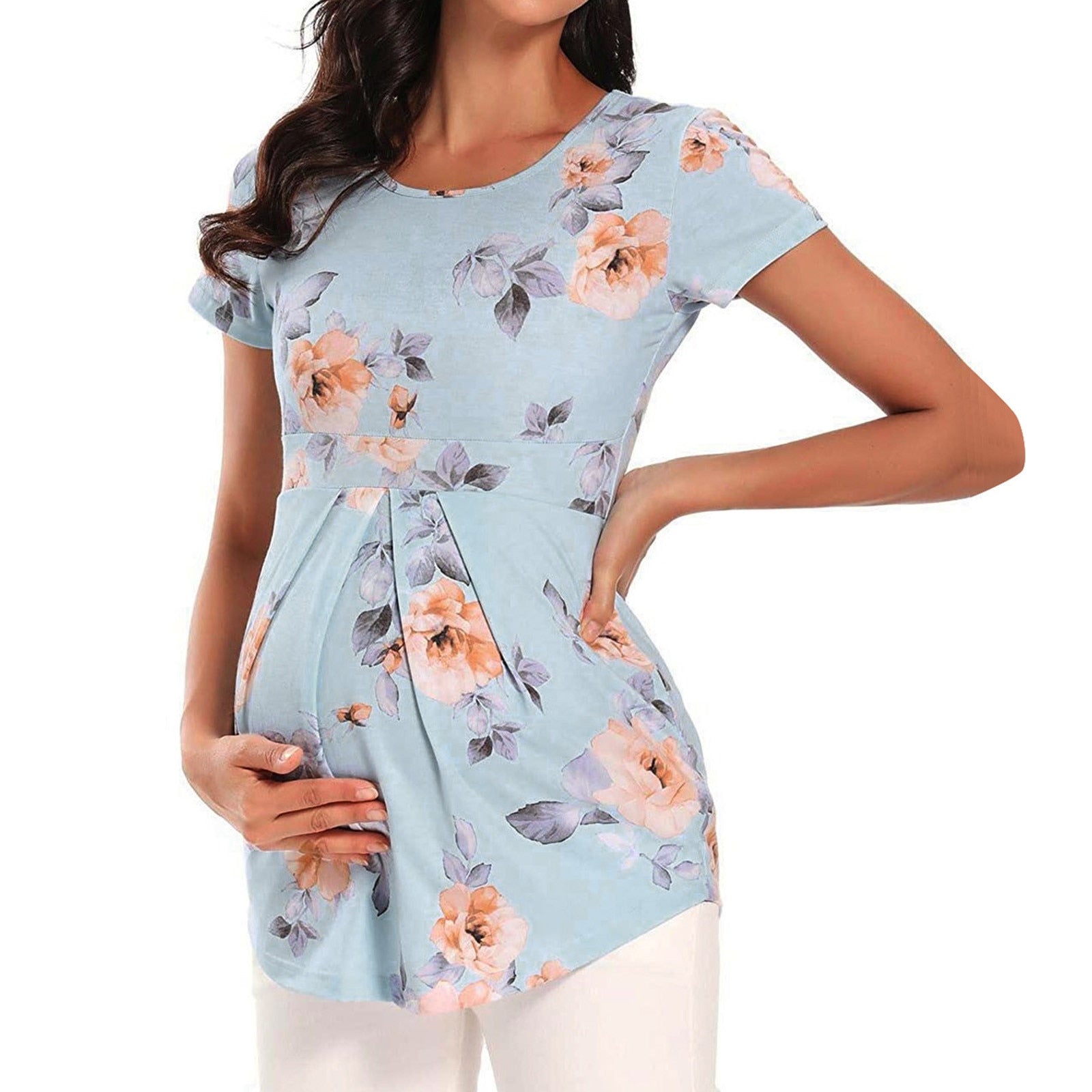 Women's Shirt Maternity Floral Printed Nursing Tops Breastfeeding Double Layer Pregnancy Clothes