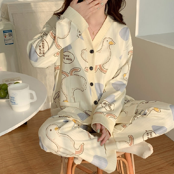 2023 Maternity Clothings Suit Spring Long Sleeve Pajamas Set Cartoon Printed Women Nursing Pyjama Pregnant Breastfeeding Clothes