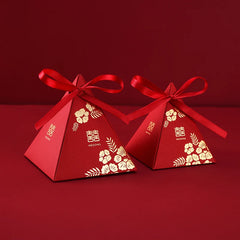 Red Triangle Bronzing Flower Wedding Boxes